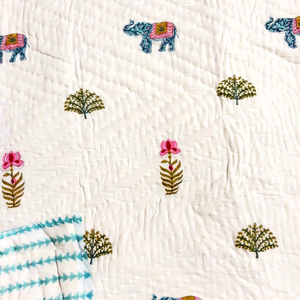 Luxury Printed Elephant Floral Cotton <b>Quilt</b> Bedspread Handmade Reversible Traditional Indian Rajasthani Hotel-Style Home Decor - Product Image 1