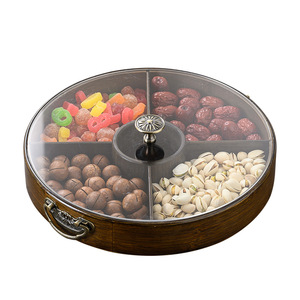Retro Bamboo Nut <b>Tray</b> With Dividers And Lid For Home Teahouse Hotel Use - Product Image 5