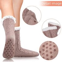Pantoufle pour femme doux épais hiver couleur unie torsion chaussettes adhésif et distribuer confortable antidérapant maison sol pantoufles chaussette pour femmes