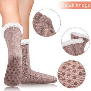 Pantoufle pour femme doux épais hiver couleur unie torsion <span class=keywords><strong>chaussettes</strong></span> adhésif et distribuer confortable antidérapant maison sol pantoufles chaussette pour femmes - Product Image 2