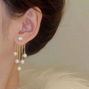 Trendy Alloy Gold Plated Pearl Dangle <b>Earring</b> Women Party Jewelry Bling Shiny <b>Crystal</b> Rhinestone <b>Stud</b> Long Tassel INS - Product Image 3
