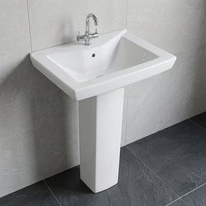Glossy Rectangle Ceramic Wash Basin Pedestal Set Premium Bathroom Sink Wall Fixed Full Pedestal Lavabo - Product Image 2