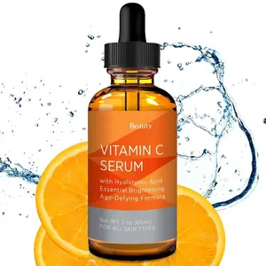 Serum Wajah Label pribadi, pencerah Vitamin C asam hialuronat, penutrisi usia Jojoba minyak, Serum Wajah pencerah Vitamin C