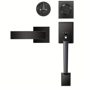 Poignée de porte extérieure noire en <span class=keywords><strong>fer</strong></span> avec levier et pêne dormant, ensemble combiné réversible pour entrée de porte. - Product Image 2