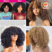 Perruques de cheveux humains bouclés Bob pas chères, avec frange, en cheveux vierges brésiliens crépus bouclés, fabriquées à la machine, transparentes pour la dentelle, qualité 12A, luxe, sans perte de cheveux