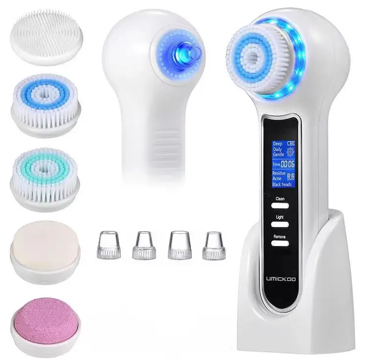 new product face pore cleaner ipx7 sonic silicone electric 3 in 1 facial cleansing brush with led light vacuum blackhead remover