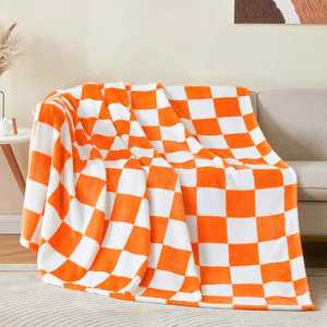 Checkered Throw <b>Blanket</b> , Luxurious Fleece <b>Blanket</b> with Checkerboard Grid Home Decor, Soft Cozy Orange and White Warm <b>Blankets</b> - Product Image 6