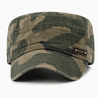 Casquette de patrouille à 6 panneaux en sergé délavé camouflage personnalisé, style cadet vintage, motif camouflage woodland, décontractée, avec visière pare-soleil, pour la chasse en extérieur