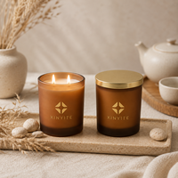 Pot à bougie en verre givré ambre, 3 tailles, avec couvercle en métal doré, récipient à bougie vide, logo personnalisé