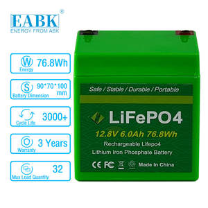Per solare/Ebike/casa di accumulo di energia e sistema BMS Lifepo4 batteria 12V 6Ah 76.8Wh 3000 + cicli Lifepo4 batteria - Product Image 1