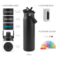 Bouteille d'eau isotherme 2-en-1 avec couvercle, sans BPA, anti-fuite, 32 oz, avec paille et bec verseur protégés, personnalisable avec logo, pour sport, voyage et école