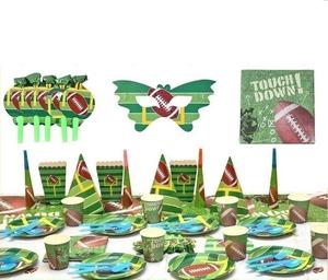 Vaisselle jetable sur le thème du rugby et du football, assiettes en forme de but de football, pour l'<span class=keywords><strong>anniversaire</strong></span> des garçons, les fêtes et les événements. - Product Image 1