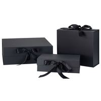 Boîte pliante cosmétique style ruban, emballage magnétique noir pliable, boîte cadeau pliable en papier
