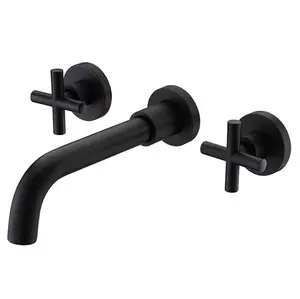 Grifo de latón negro de acero inoxidable para lavabo de baño, mezclador con forma de gota de agua oculta, lavamanos de doble mango