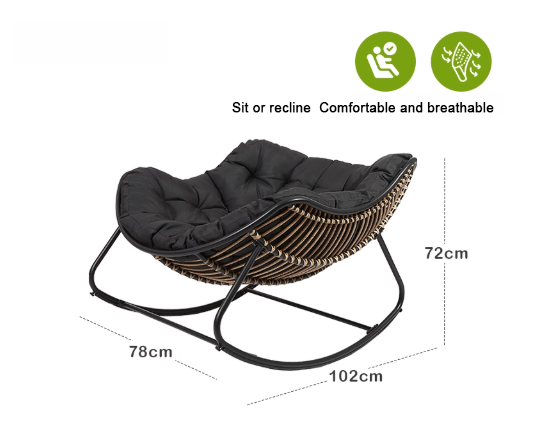 Sedia a dondolo in rattan nero + cuscino imbottito in ollifin