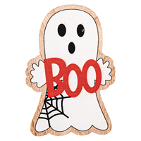 Décoration d'Halloween en bois : Enseigne 'BOO' fantôme, motif dessin animé mignon, ornement suspendu pour table, étagère, fête, décoration d'intérieur, effrayant