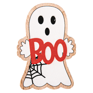 Decorazione di Halloween in Legno a Forma di Fantasma, Insegna BOO, Ornamento Sospeso a Cartone Animato, Decorazione da Tavolo e Mensola per Feste e Casa, Spaventosa - Product Image 2