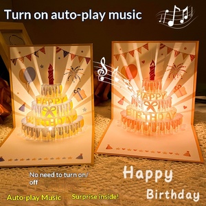 Carte de vœux d'anniversaire rectangulaire 3D stéréoscopique avec éclairage musical, étoiles lumineuses haut de gamme et enregistrement de vœux, pour l'exportation - Product Image 2