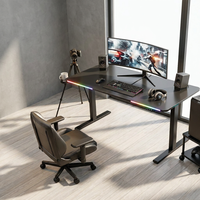 Bureau de jeu RGB pour joueurs PC, bureau en fibre de carbone, hauteur réglable électriquement, avec éclairage ambiant LED