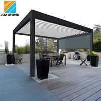 Özel Tasarım Su Geçirmez Veranda Örtüsü Motorlu Panjurlu Biyoklimatik Pergola 5x7m Entegre Aydınlatma ve Fermuarlı Perdelerle