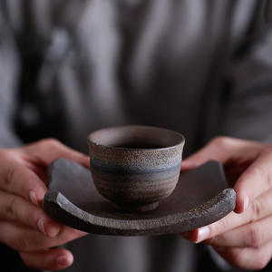 Piastrelle in gres retrò fatte a mano in stile giapponese a forma di piatto in ceramica con supporto per sottobicchieri Logo personalizzato tazza da tè in ceramica - Product Image 1