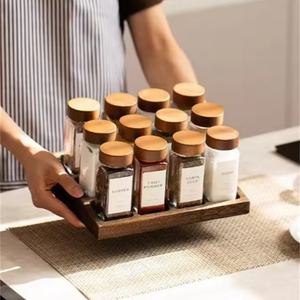 Empty Seasoning Container Organizer Square Glass <b>Spice</b> Shaker <b>Jars</b> with <b>Label</b> - Product Image 5
