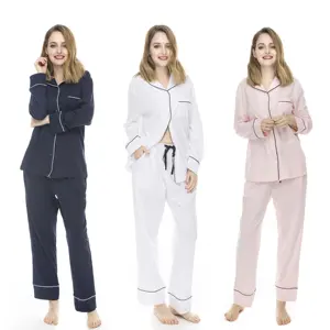 Yüksek kaliteli kış 100% pamuklu jarse pijama kadın