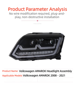 Lắp Ráp đèn pha Volkswagen amarok 2008 2021 sửa đổi với Đèn chạy ban ngày dẫn và biến ống kính tín hiệu - Product Image 5