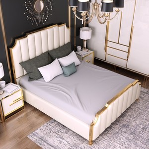 Lit Double King Size de Luxe avec Cadre en Bois, Ensembles de <span class=keywords><strong>Chambre</strong></span> à Coucher, Meubles pour <span class=keywords><strong>Chambre</strong></span> Parentale <span class=keywords><strong>Adulte</strong></span>, Lit <span class=keywords><strong>Moderne</strong></span> Rembourré en Cuir et Bois - Product Image 2