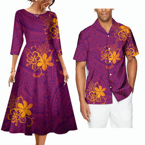 Grande taille Tapa son et elle vêtements robes de soirée décontracté Tribal imprimé luxe hawaïen hommes chemises polynésiennes Couple costume - Product Image 6