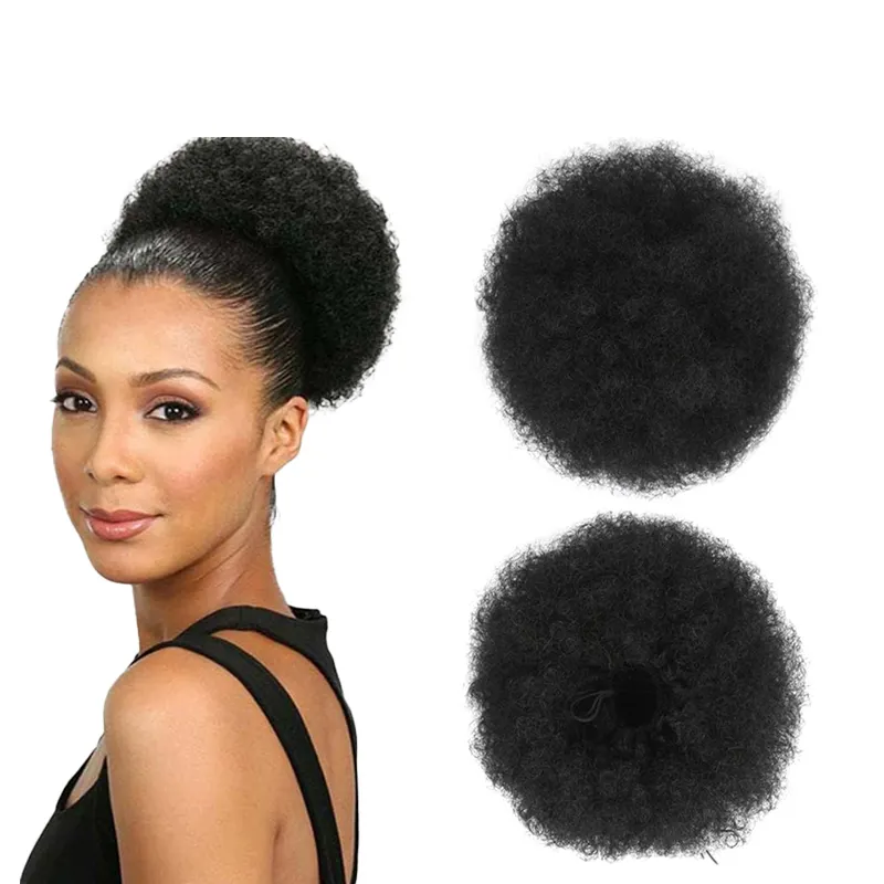 Venta caliente barato 6-8 pulgadas Cordón Afro Puff Cola de Caballo corta de alta calidad para mujeres negras Premium negro natural