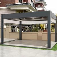 Pérgola Bioclimática de Jardín con Techo Rígido y Persianas, Innovadora con LED Integrado, 4x4m, Motorizada, Impermeable, de Aleación de Aluminio