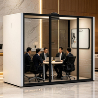 Cabine de conférence acoustique moderne en aluminium pour 6 personnes, grande capacité, haute isolation phonique STC, pour immeubles de bureaux et hôtels