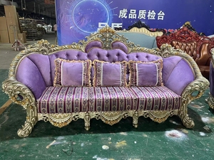 European Style Luxury Golden Villa Antique Solid Wood Hand Carved High-grade Fabric <b>Sofa</b> <b>Set</b> - Product Image 2