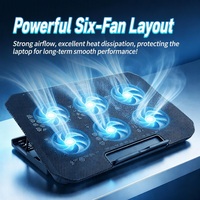 Support de refroidissement pour ordinateur portable avec 6 ventilateurs, double ports USB, réglage de la hauteur sur 5 niveaux, roue de réglage de la vitesse du ventilateur, refroidisseur pour ordinateur portable pour le jeu et le bureau