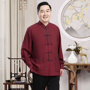 Costume Tang pour hommes d'âge moyen et âgés, Hanfu pour grand-père, vêtements fins à manches longues pour l'été, chemise traditionnelle chinoise pour papa, pour les banquets - Product Image 2
