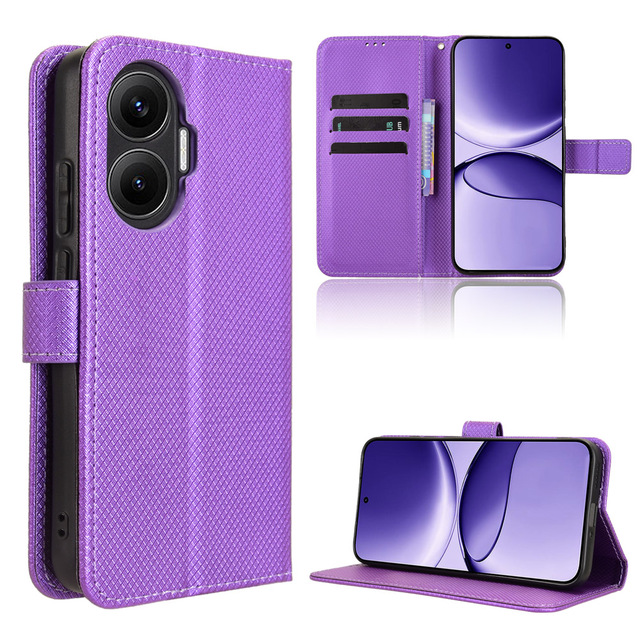 Luxury Diamond Pattern PU Leather Flip Case Cover with Hand Strap Card Holder Wallet Phone Case for Xiaomi Redmi Turbo 4 Pro 5G