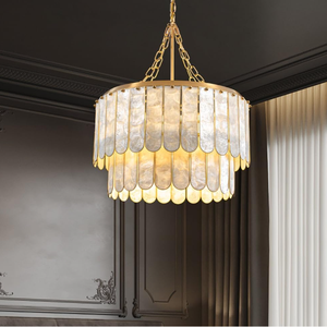 Faceted Gold Capiz <strong>Shell</strong> Chandelier for Dining Room Modern Pendant Lighting for Wedding Decorative Gold Pendant <strong>Light</strong> - Product Image 5