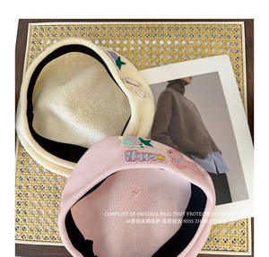 Haute qualité rose <span class=keywords><strong>petit</strong></span> chien <span class=keywords><strong>béret</strong></span> femmes polyvalent Style rétro tricoté lin artiste chapeau perle eau diamant fleur pour les fêtes - Product Image 4