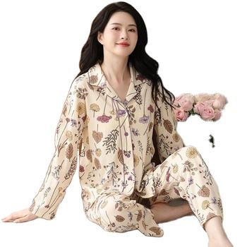 Pijama de otoño para mujer, ropa de dormir gruesa de manga larga
