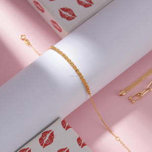 Vòng tay vàng 18k PCX Jewelry, thiết kế nửa đuôi rỗng hình chữ thập, chất liệu vàng nguyên chất Au750, kiểu dây Chopin Wheat, dành cho nữ - Product Image 2