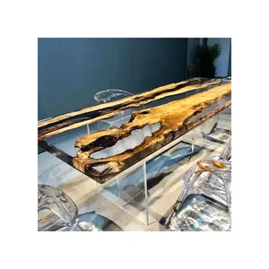 Ordine di prova 1 pezzo solido decorazione di lusso oro canfora trasparente fiume resina epossidica tavolo da pranzo