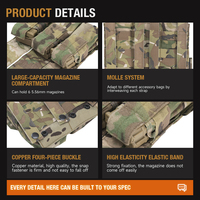 Pochette de retenue élastique en nylon Multicam 500D avec panneau frontal à rabat, triple pochette tactique pour magazines, pour l'extérieur