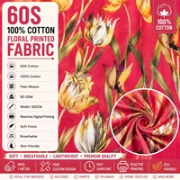 Tissu en coton imprimé 60S en gros, 90 GSM, coton réactif à motifs floraux pour robes, chemises et textiles de maison