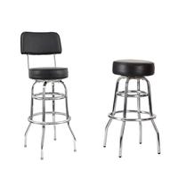 Tabouret de bar pivotant moderne en chrome, sans dossier, avec cadre métallique à double anneau rétro, rotation à 360 degrés, pour cuisine commerciale