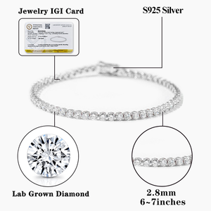 Bracelet tennis en argent S925 Starsgem avec diamants de 2 mm et 2,8 mm, taille ronde, DEF VS, certificat IGI, diamants cultivés en laboratoire - Product Image 2