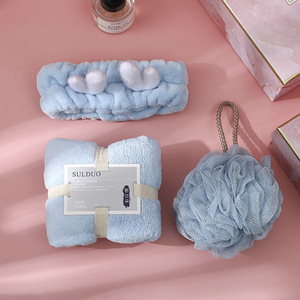 Juego de toallas absorbentes suaves de lana <span class=keywords><strong>Coral</strong></span> grueso, Bola de ducha de lujo, banda para el pelo, toalla facial, toalla absorbente, juego de regalo con caja de regalo - Product Image 2