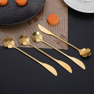 Ensemble cuillère-couteau en acier inoxydable 304, motif fleur de cerisier, longue cuillère à café, emballage individuel jetable - Product Image 4