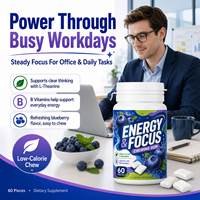 Vitahall Blueberry Energy Focus Chewing-gum Faible en Calories L-Théanine Vitamines B pour Stimuler la Concentration et l'Énergie – Complément Alimentaire