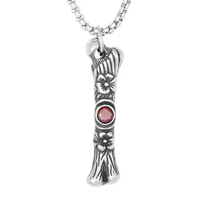 Tarnish Free Jewelry Vintage Creative 3D Design Stainless Steel Red Stone Bone Charm Pendant For Men Fashion Necklace